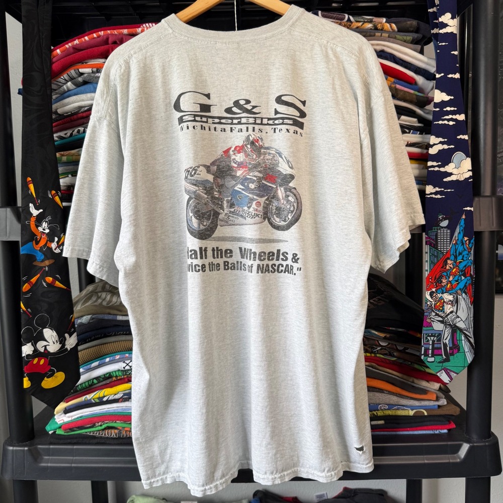 90s Grey G&S SuperBikes Wichita Falls Texas Graphic T-Shirt XL Light Marks
